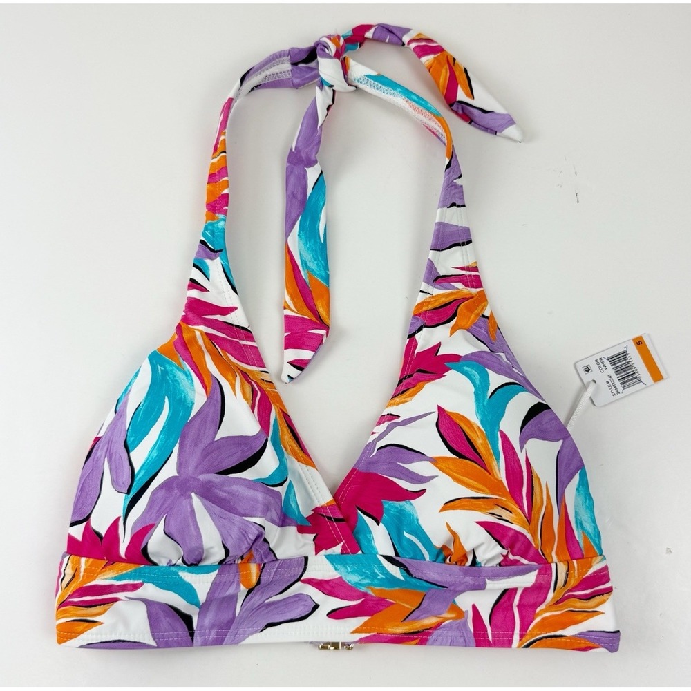 Anne Cole Bikini Top Womens Small White Multicolor Floral Triangle NWT